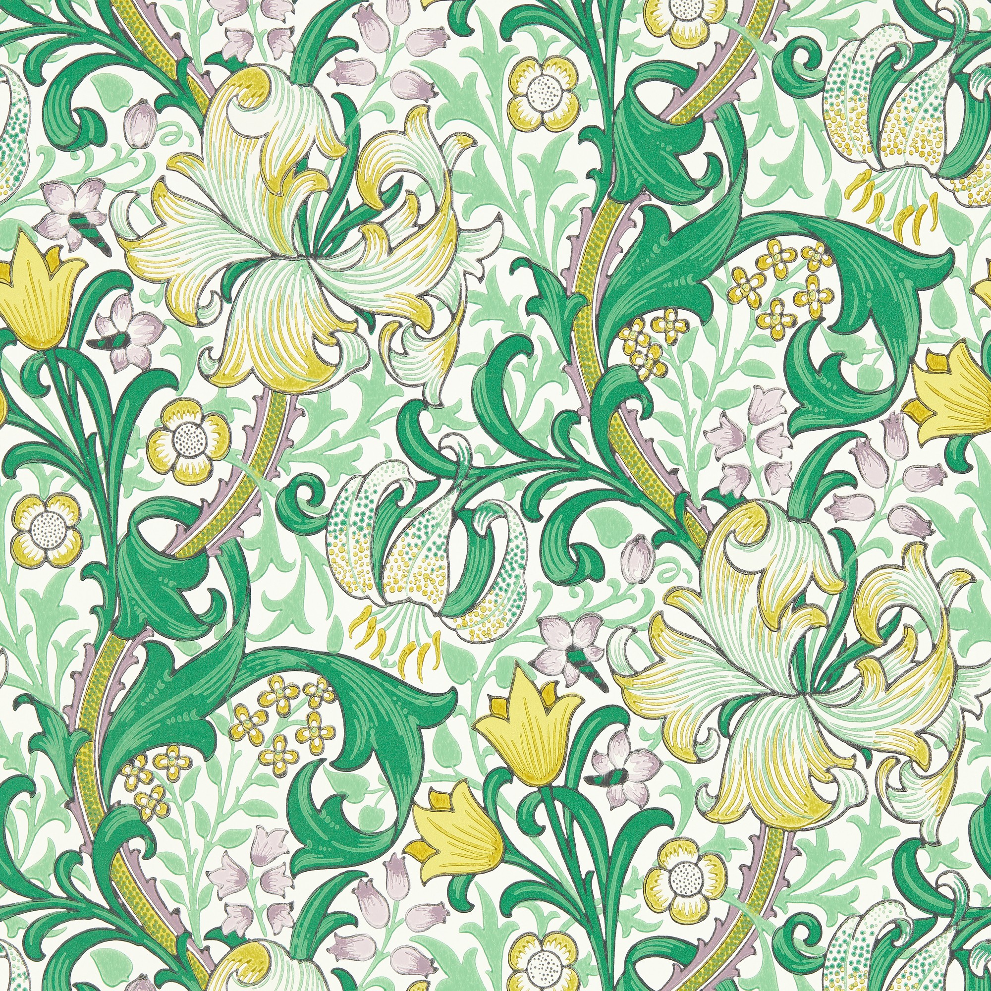 Golden Lily Wallpaper 510014 By Morris Co In Secret Garden Green